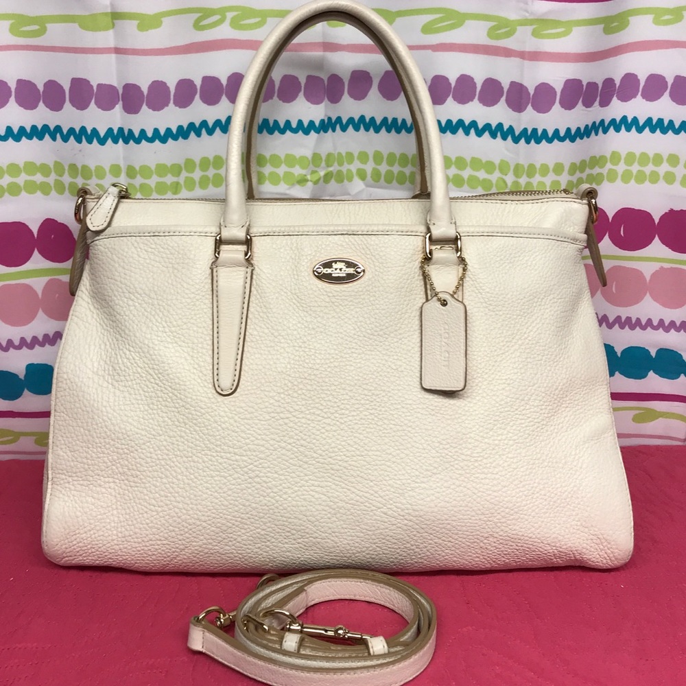 COACH CHALK WHITE PEBBLED LEATHER MORGAN SATCHEL